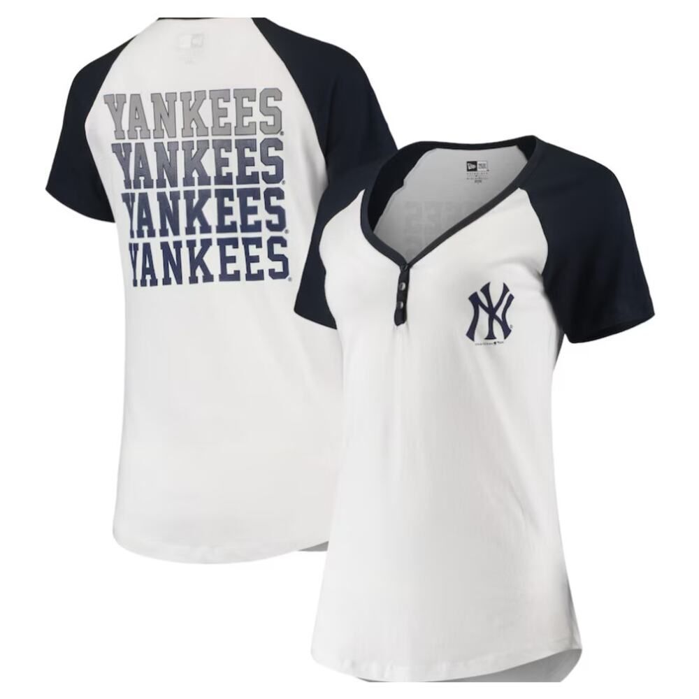 New York Yankees New Era Women's Henley T-Shirt - White Size Medium